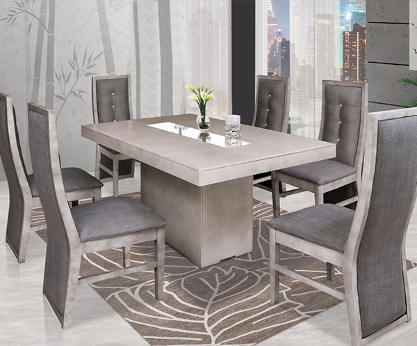 COMEDOR COLOR GRIS CLARO  Y 6 SILLAS GRIS TERCIOPELO 