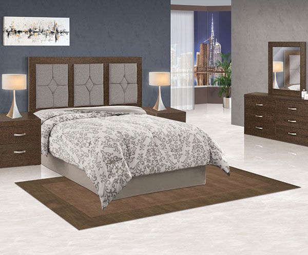 CAMA MATRIMONIA CON CABECERA CAF�  FONDO GRIS Y 2 BUROS