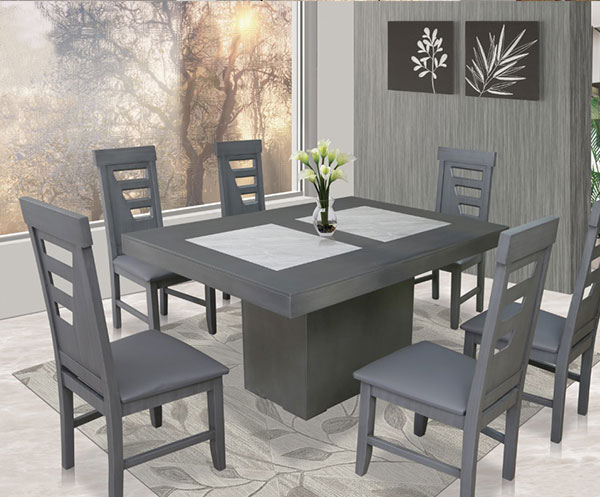 COMEDOR GRIS MATE Y 6 SILLAS GRIS MATE