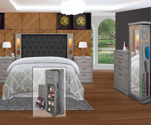 CAMA MATRIMONIAL CON CABECERA GRIS Y 2 BUROS 