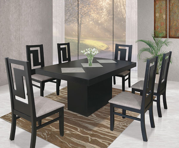COMEDOR CHOCOLATE CON ROMBO Y 6 SILLAS CHOCOLATE CON BEIGE