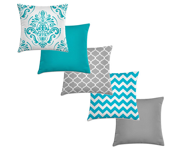COJINES TONOS AZUL TURQUESA CON GRIS 