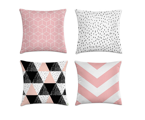 4 COJINES TONOS ROSA CON BLANCO