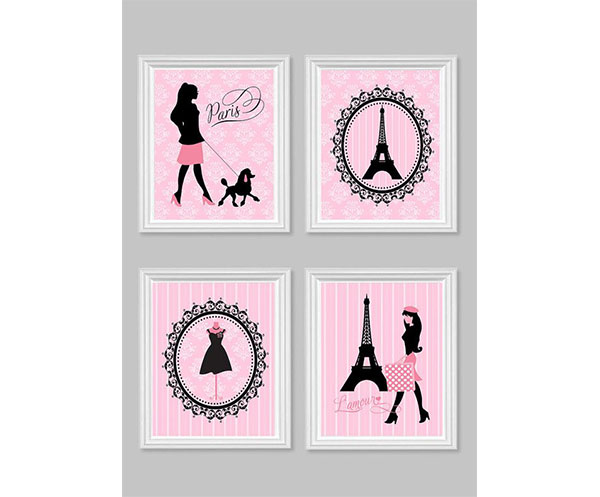 4 CUADROS DECORATIVO ROSAS TEMATICA PARIS 