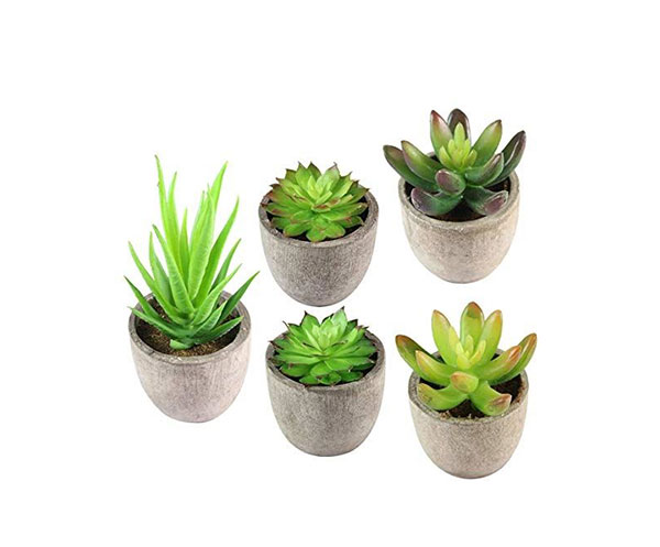 MACETAS PEQUE�AS TONOS GRISES CON PLANTAS ARTIFICIALES